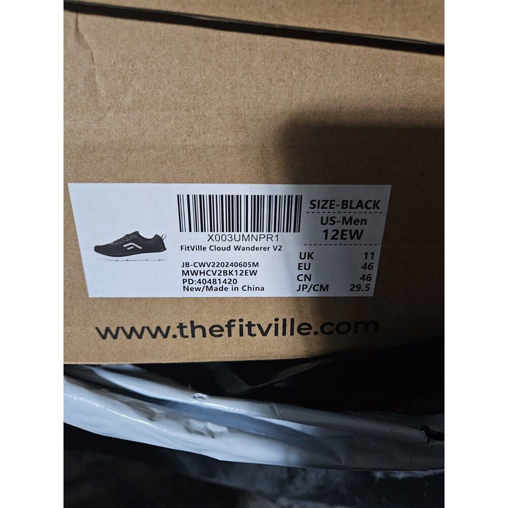 Fitville Cloud Wanderer Slip On Walking Shoes Men's 12EW Black Arch Heel Support - Picture 4 of 4
